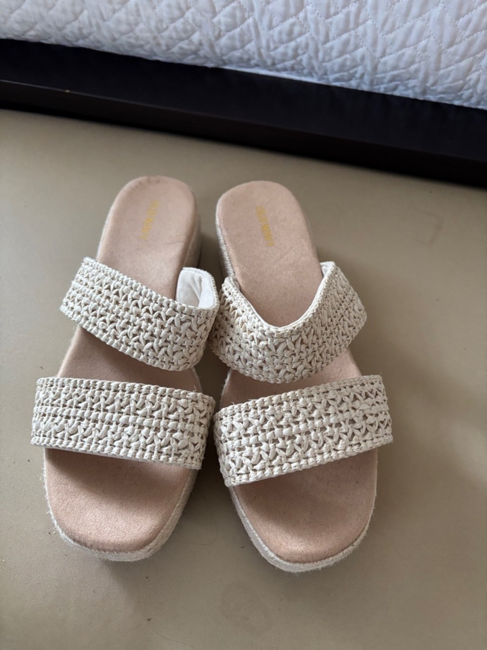 Old Navy Cream Double-Strap Crochet Slide Sandals